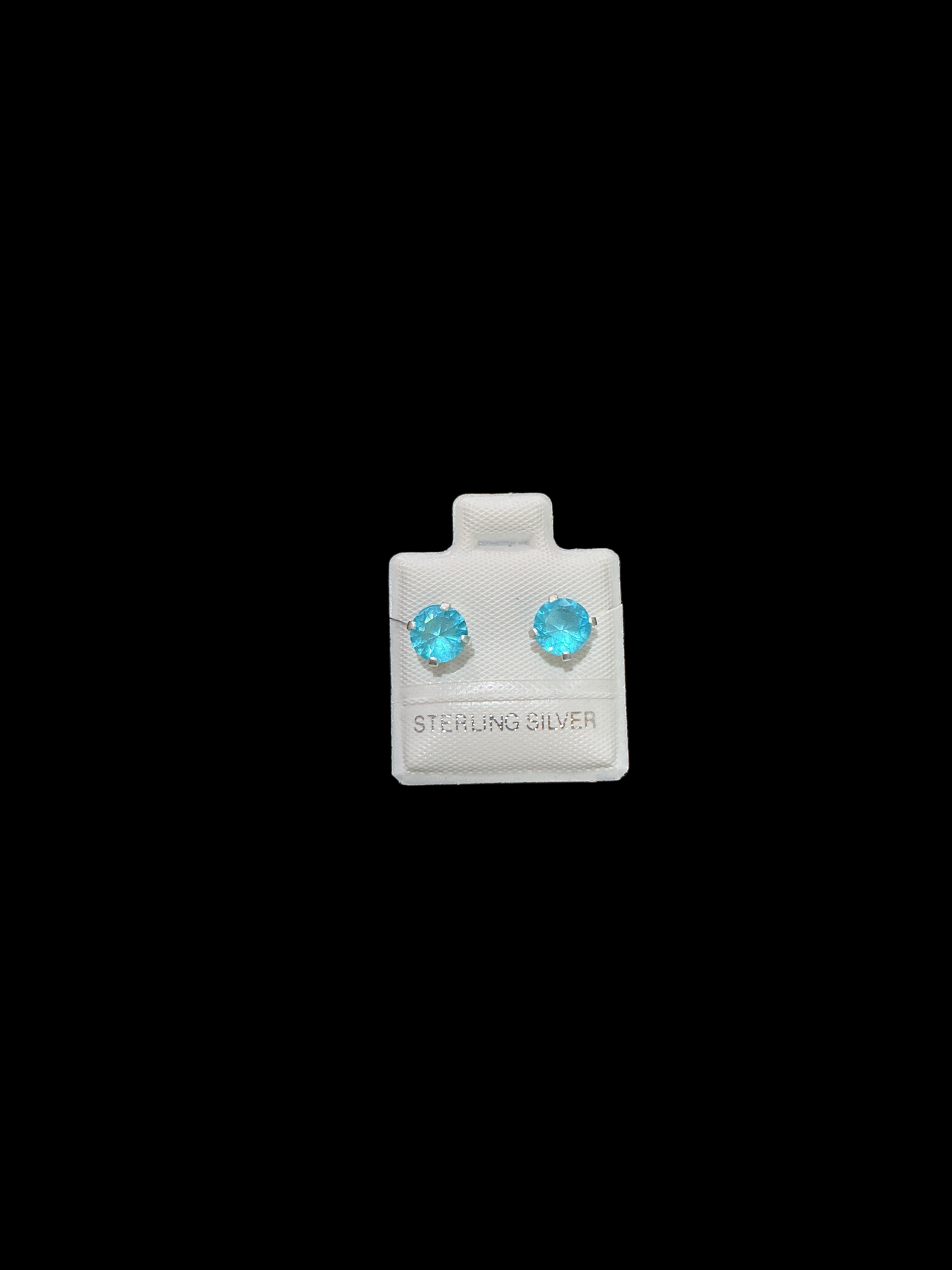 Sterling Silver Stud Earrings Cut Cubic 6MM Color Aqua