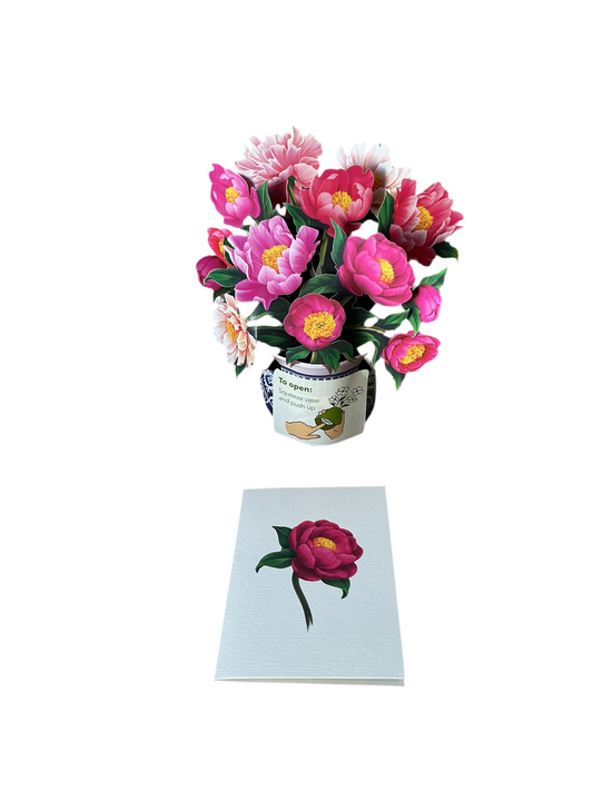 Pop-Up Greeting Card - Peony Paradise - with matching notecard