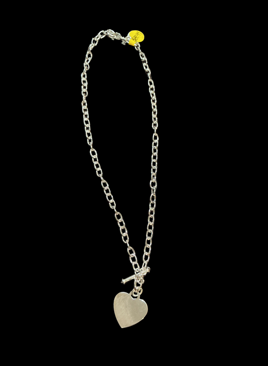 Silver necklace with Heart Medal 18”H