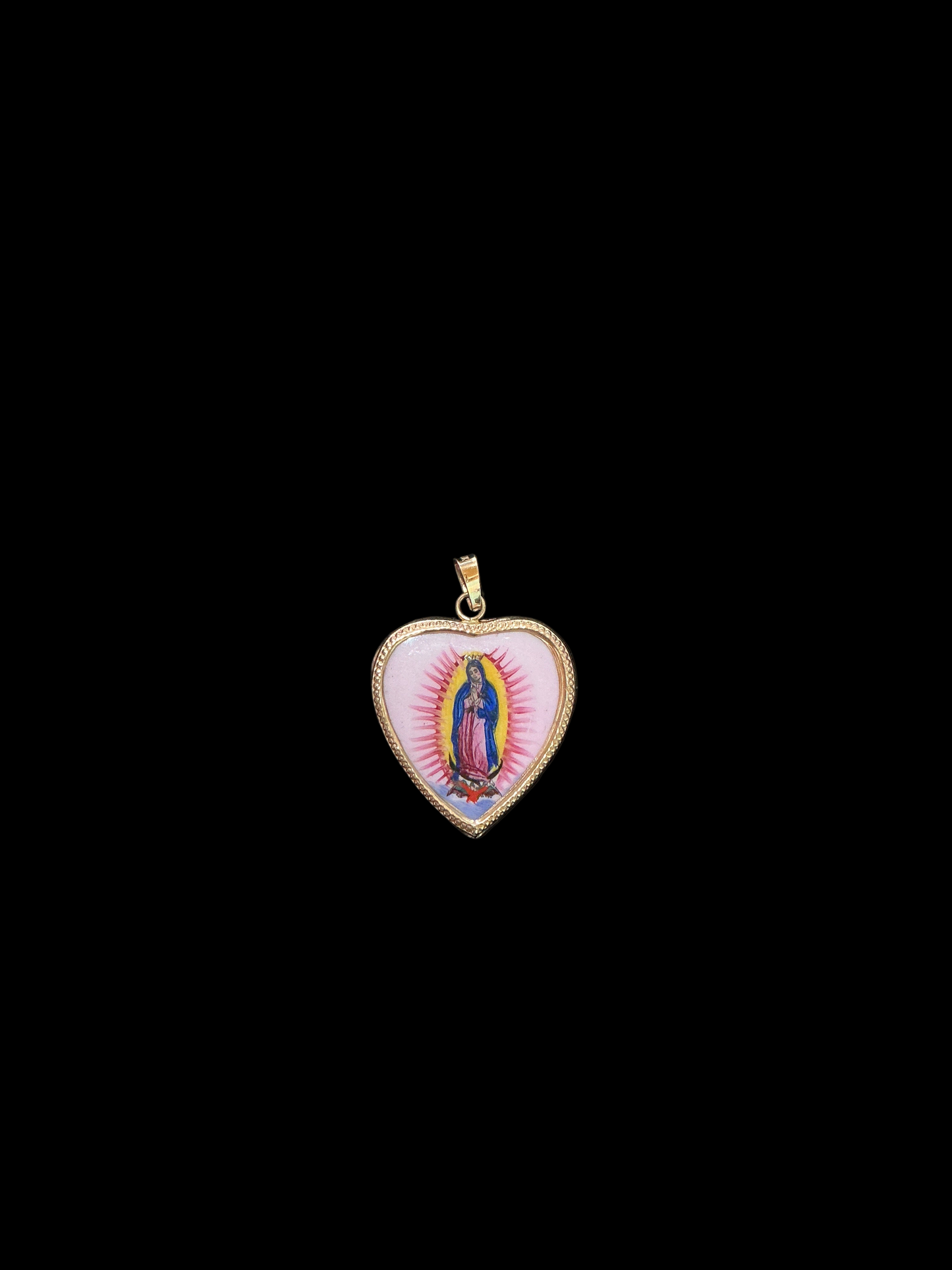 10 K Gold Medal Heart Virgen de Guadalupe  1.2"H
