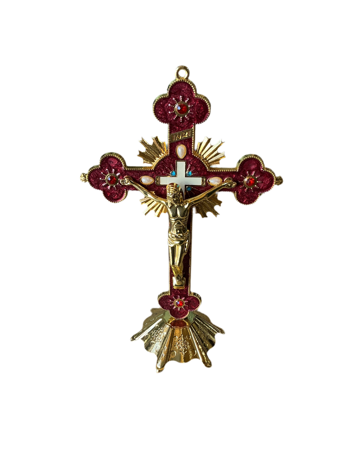 Gold Crucifixion with  base  - Red