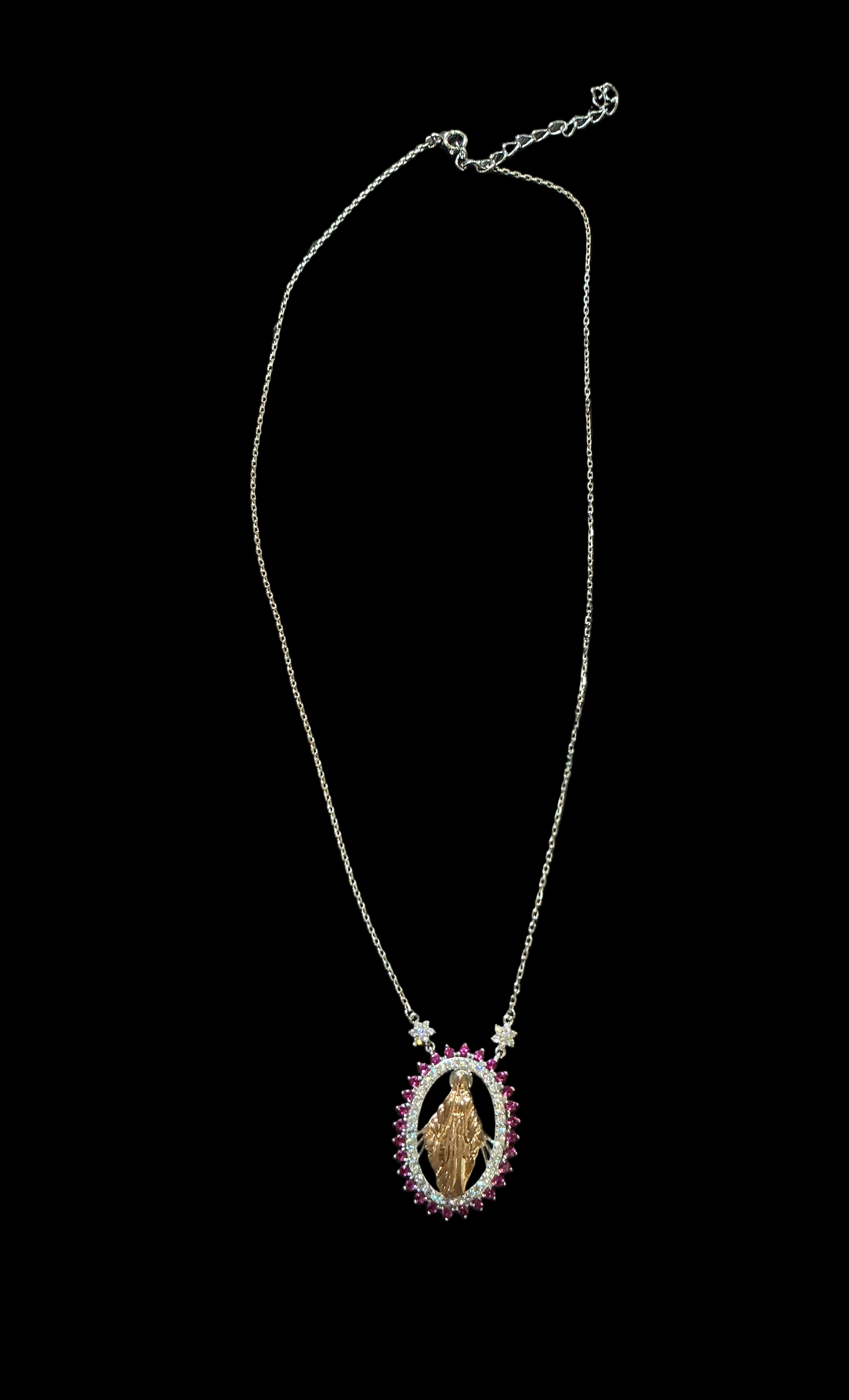Silver necklace with Milagrosa Medal 16” + 2”H