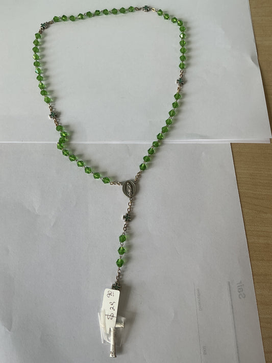 Green Diamond Bead Silver Rosary
