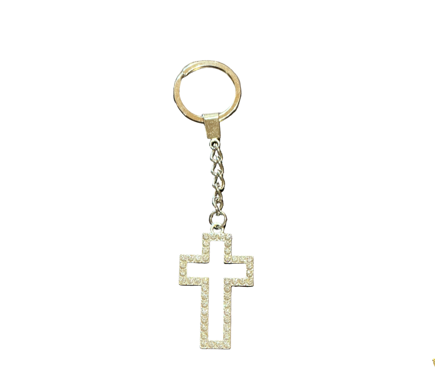 Silver Cross Rhinestone Keychain