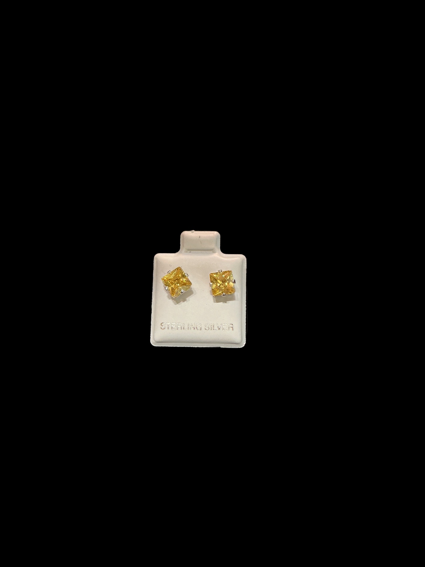 Sterling Silver Stud Earrings Cut Cubic  Color Citrine 6x6 MM