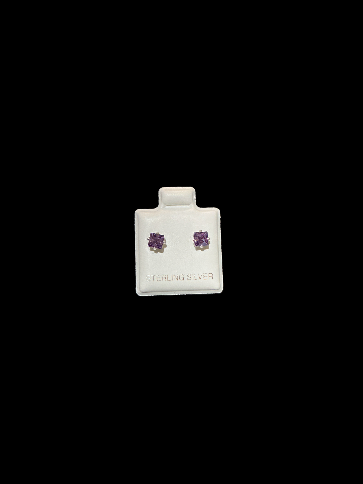 Sterling Silver Stud Earrings Cut Cubic  4x4 Color Purple