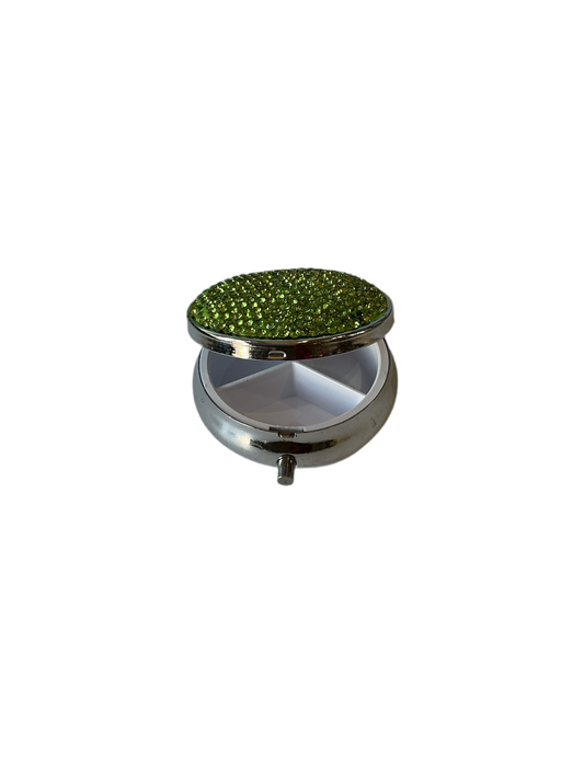 Sparklin Green Gemstone or Decorativ / metal pill box