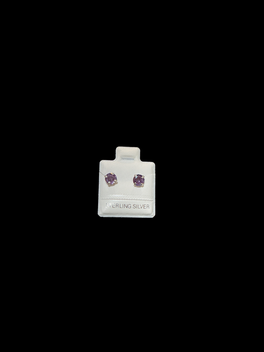 Sterling Silver Stud Earrings Cut Cubic  5MM Color Purple