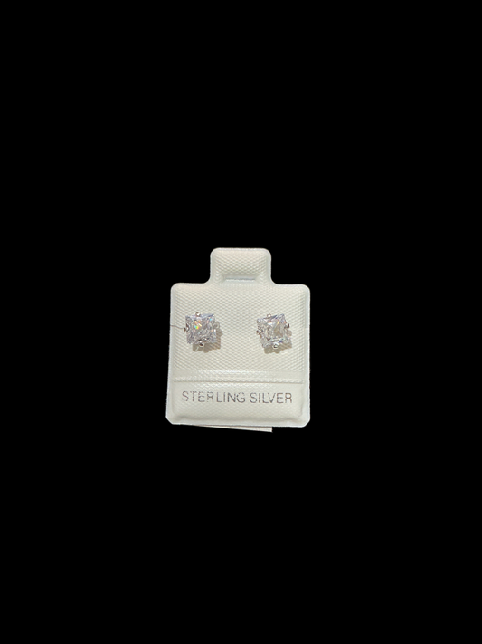 Sterling Silver Stud Earrings Cut Cubic 5x5 MM