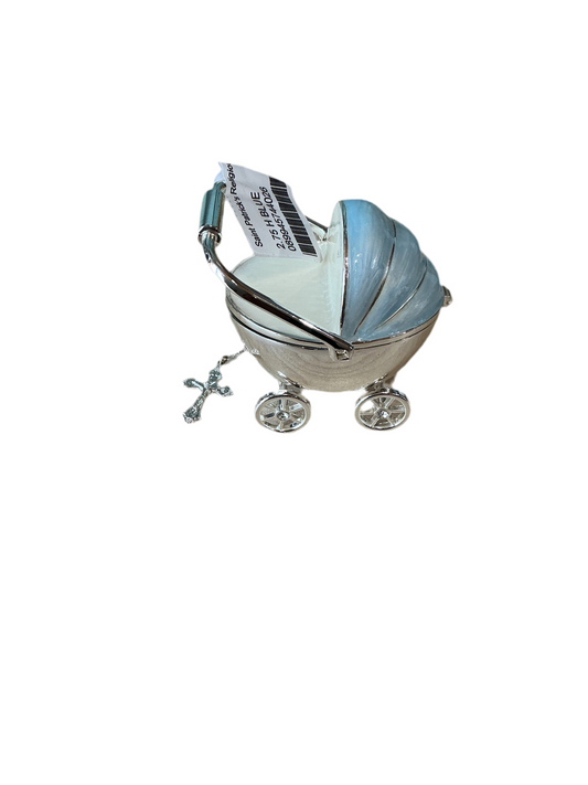 Blue Carriage Keepsake Box with Rosary 2.75"H