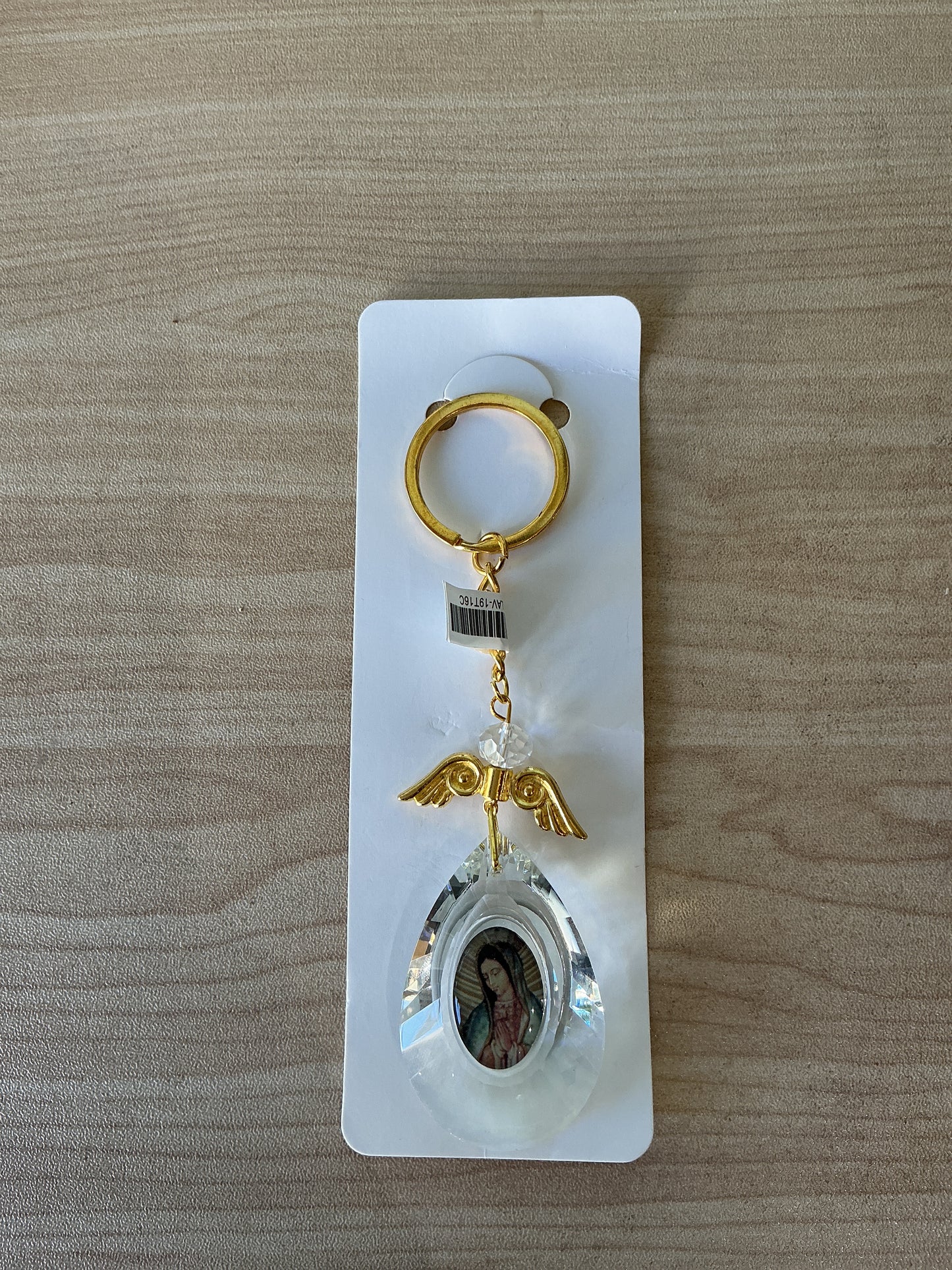 Llavero con angel con imagen de Virgen de Guadalupe color Gold
