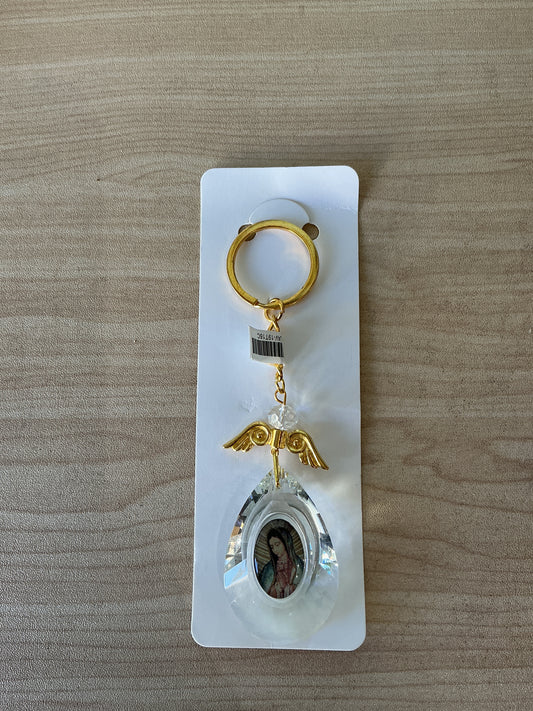 Llavero con angel con imagen de Virgen de Guadalupe color Gold