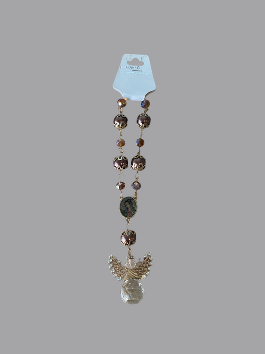 Rsy 9mm brown and gold beads with angel- Virgen  de Guadalupe