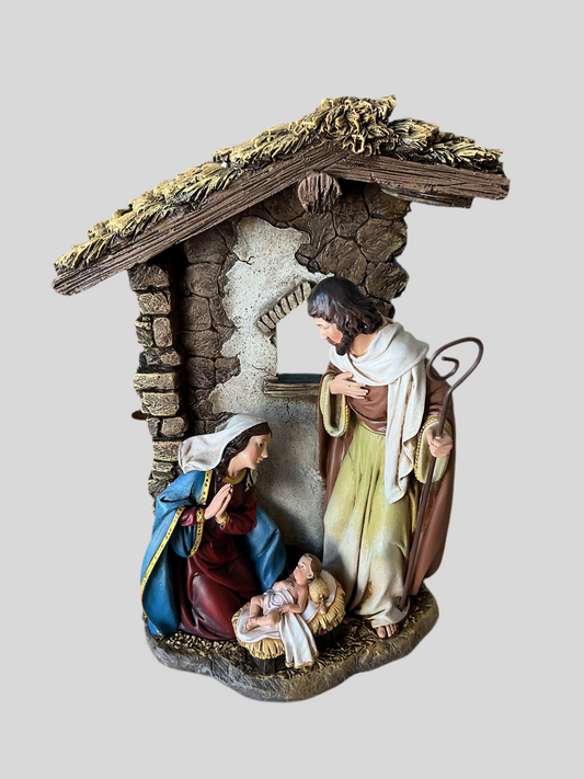 Joseph, Mary & Jesus Bethlehem Stable Statue 10"H