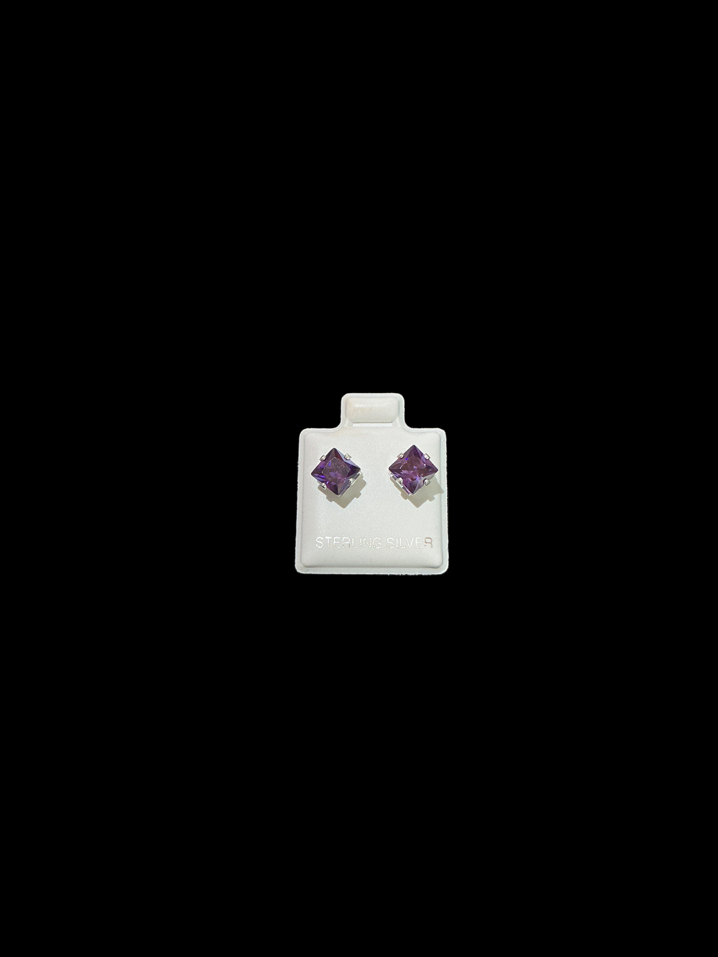 Sterling Silver Stud Earrings Cut Cubic 6x6 Color Purple