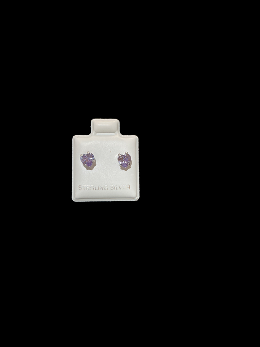 Sterling Silver Stud Earrings Cut Cubic Heart Design 5x5 Color Amethyst