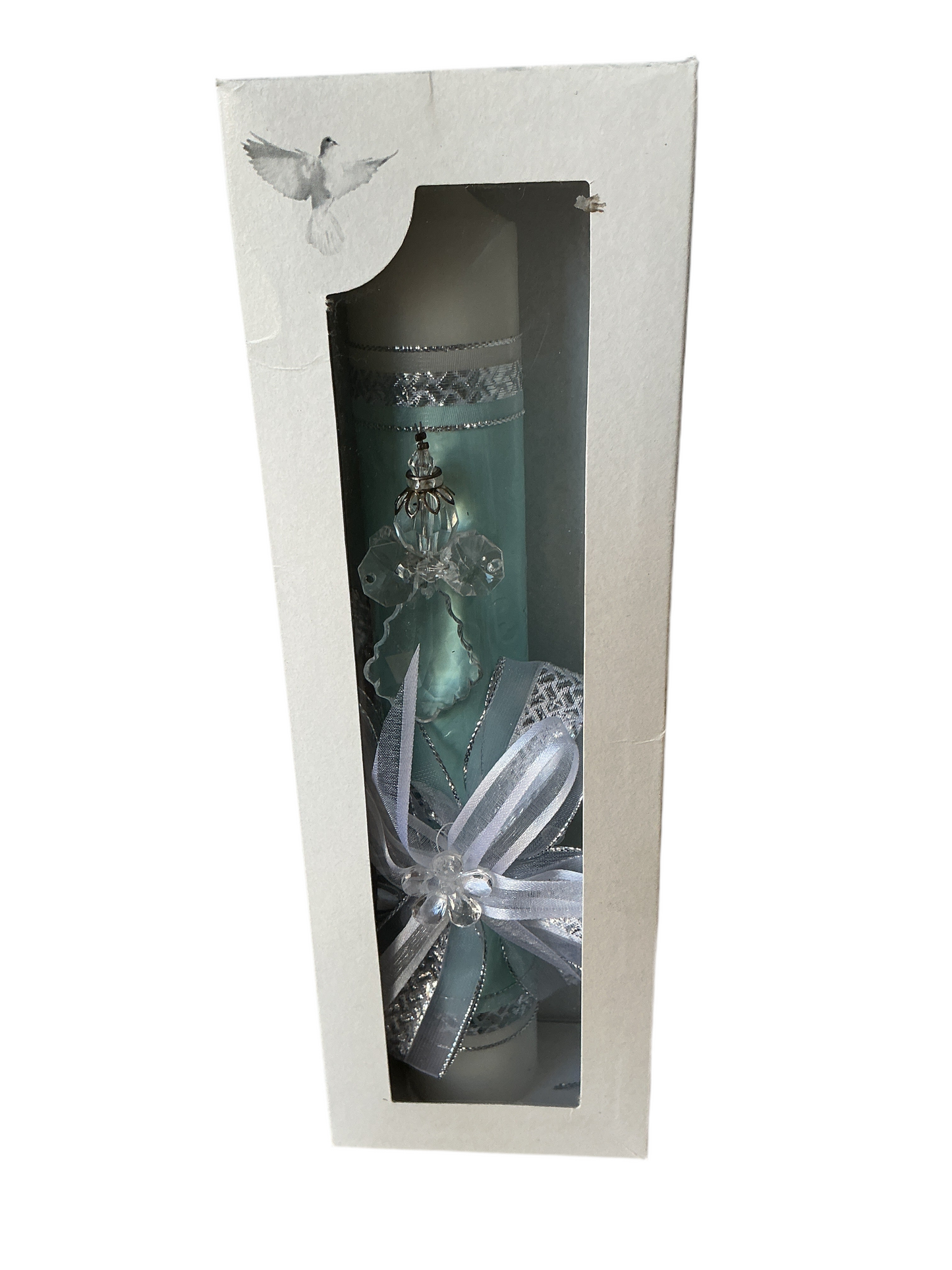 Candle Baptism 10" with a sky-blue bow with angel