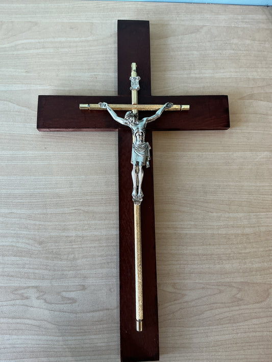 Crucifix Wall Cross with Silver Jesus
