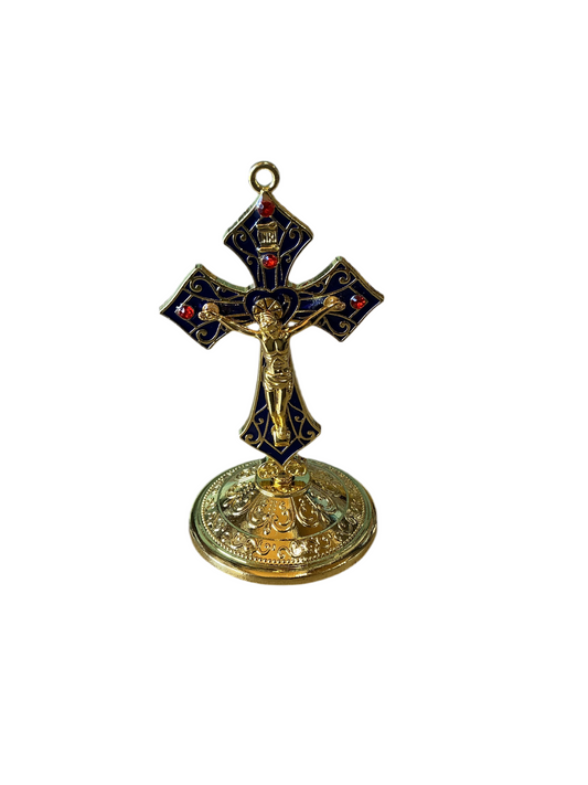 Gold Crucifixion with  base 3.5"H  - Blue