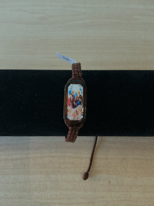 Pulsera de hilo café , madera con resina