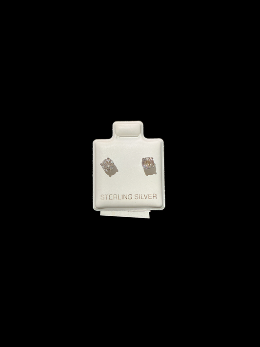 Sterling Silver Stud Earrings Cut Cubic 4 MM