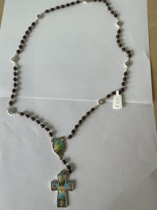 Rosary Dark Brown Wooden Bead St. Joseph 7 Decade
