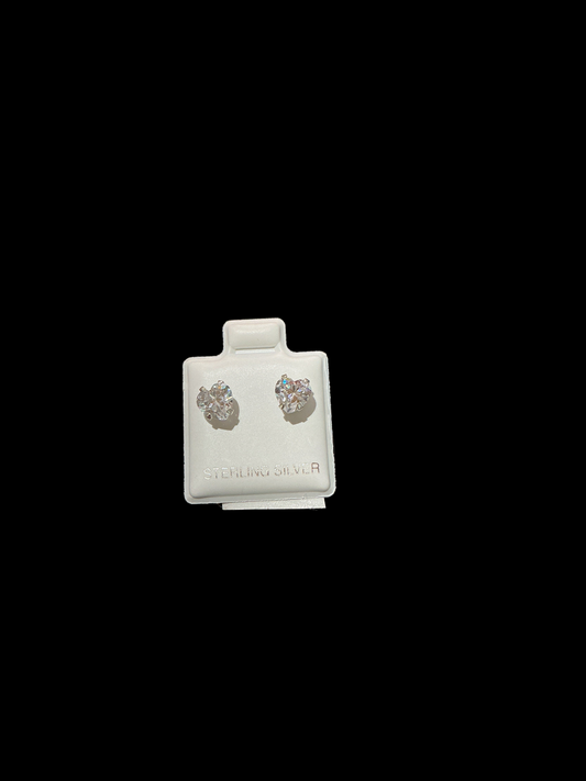 Sterling Silver Stud Earrings Cut Cubic Heart design 6x6 MM