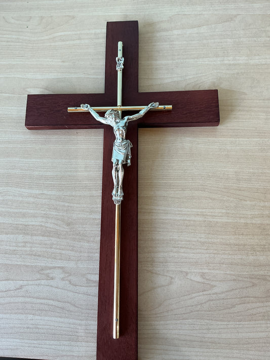 Wooden Cross with Gold amd Silver  Crucifix