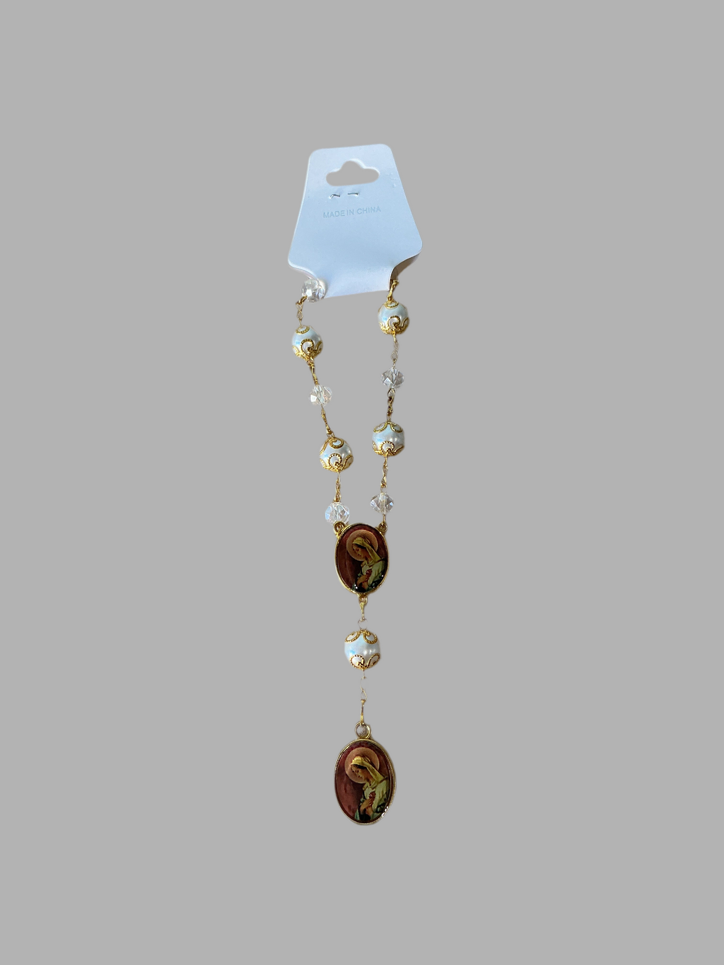 Rsy 12 White with Gold beads 6MM Maria Sagrado Corazon