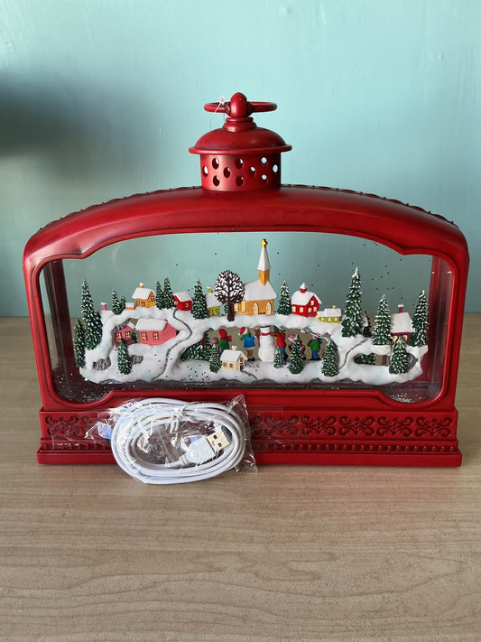 Musical LED Swirl Confetti Light Village, Lantern, Snow Globe, Holiday 9"H