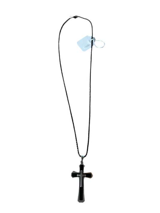Steel Cross Pendant Necklace - Black