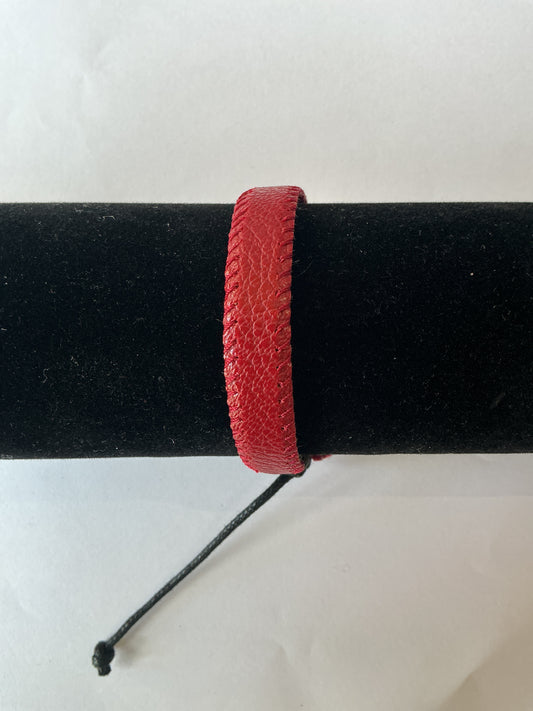 Pulsera Rojo oscuro con cintas de color negro de cuero sintético