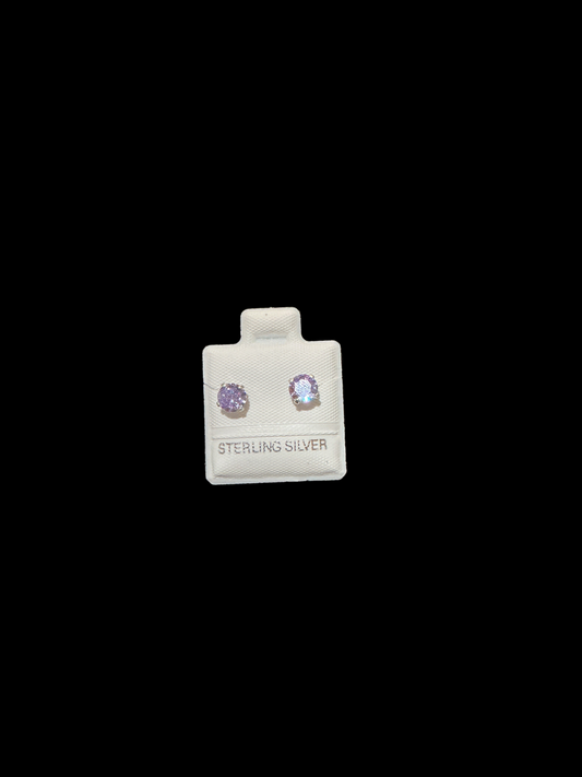 Sterling Silver Stud Earrings Cut Cubic  5MM Color Amethyst