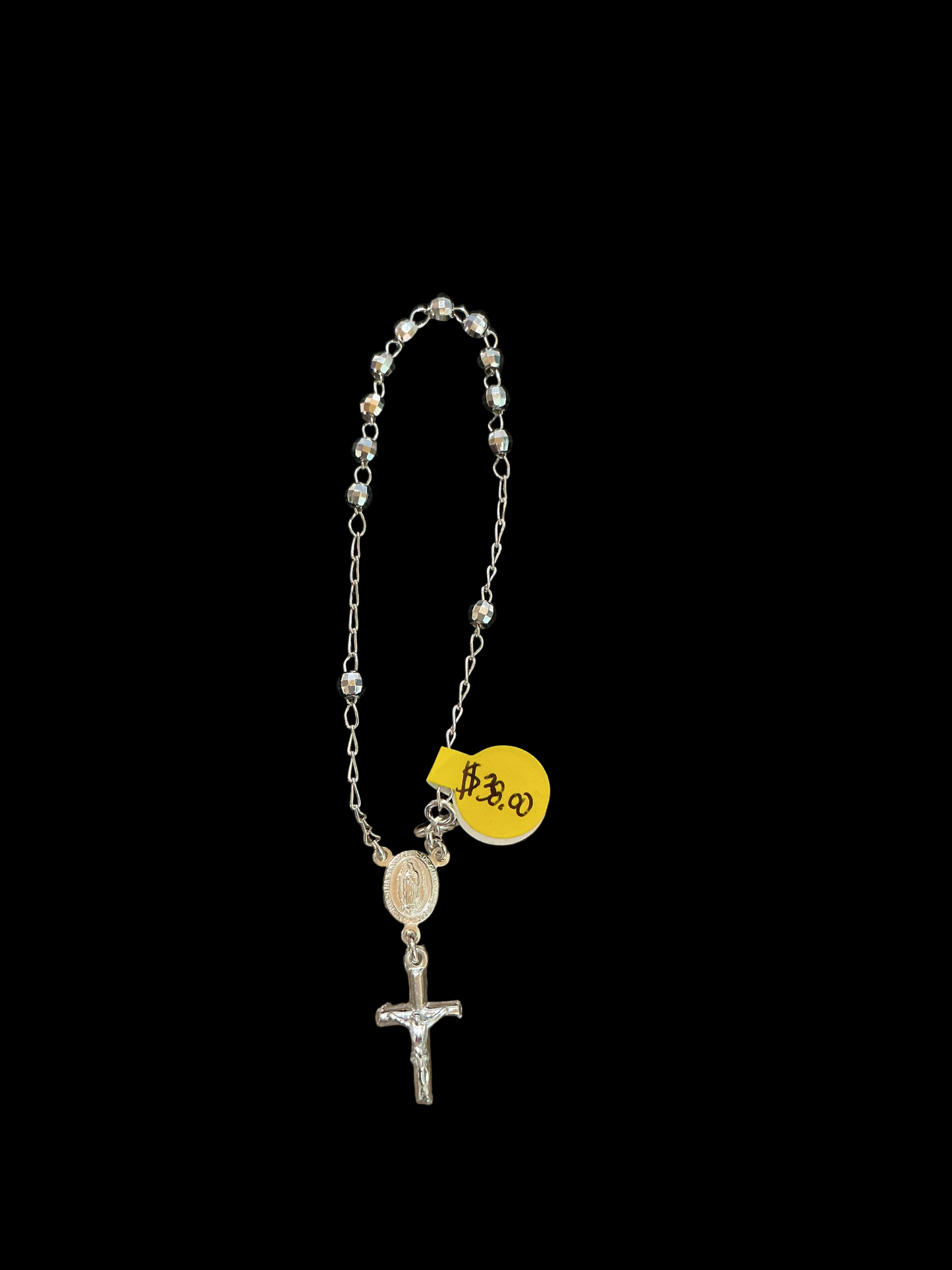 Silver Plated Beads Rosary Chain Bracelet - Virgen de Guadalupe 4MM 7"