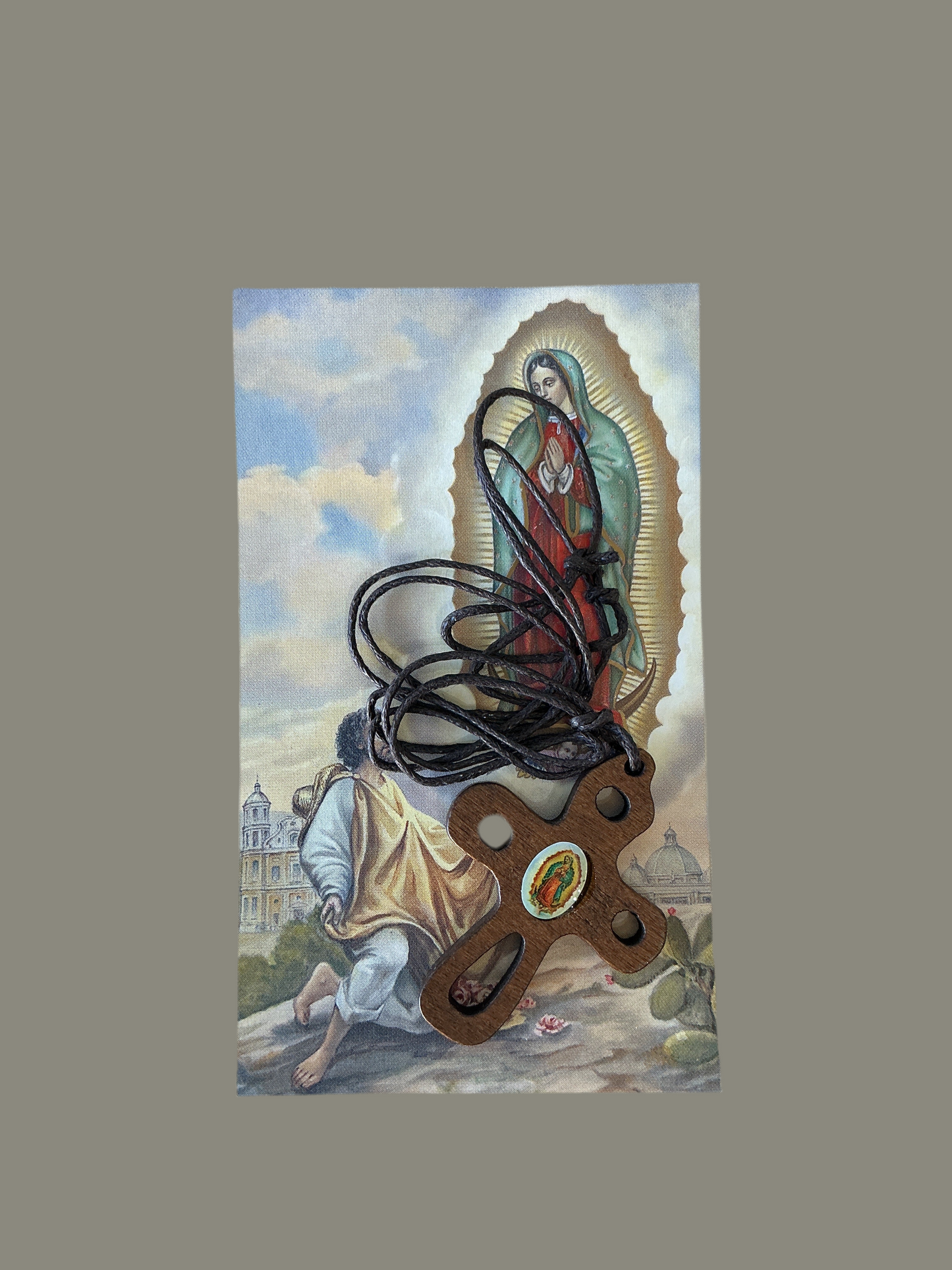 Collar de hilo negro con cruz - Virgen de Guadalupe