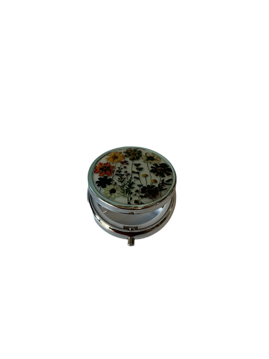 Sparklin Gemstone or Decorativ / metal pill box - Flowers