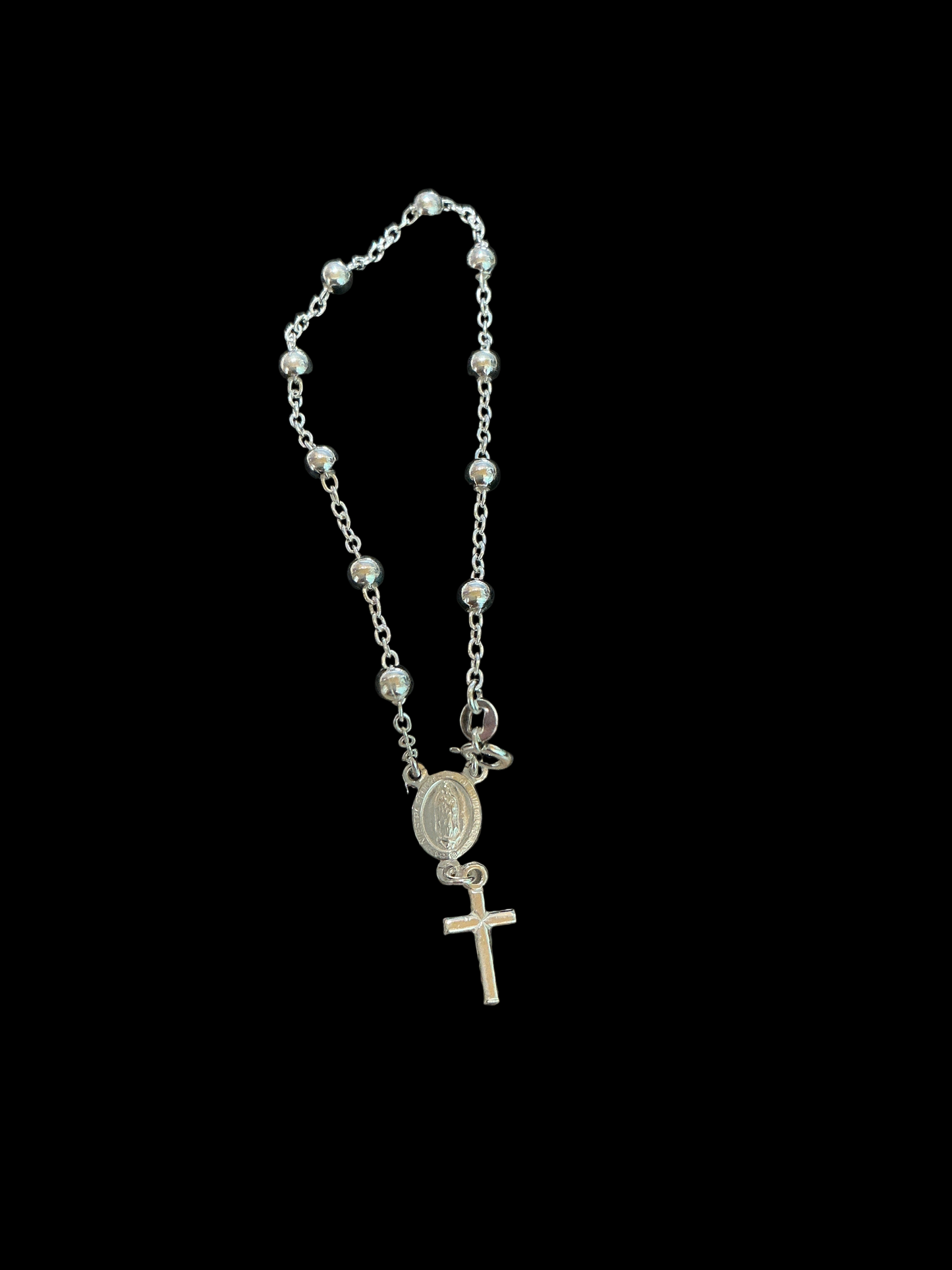 Silver Plated Beads Catholic Rosary Chain Bracelet - Virgen de Guadalupe 4MM 7"