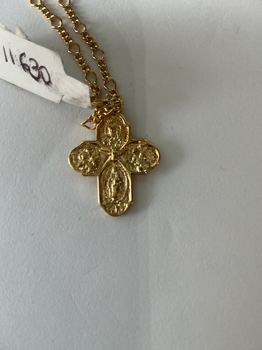 18K Gold Filled Catholic Four Way Cross Pendant