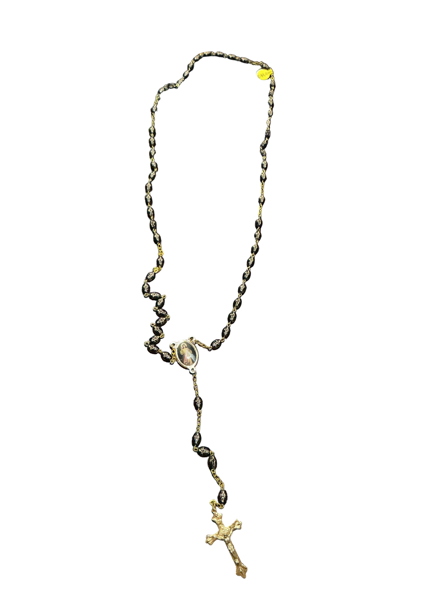 23.5 Gold Link Rosary W/ Cross Engraved Beads - Divine Mercy
