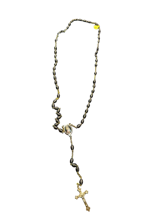 23.5 Gold Link Rosary W/ Cross Engraved Beads - Divine Mercy