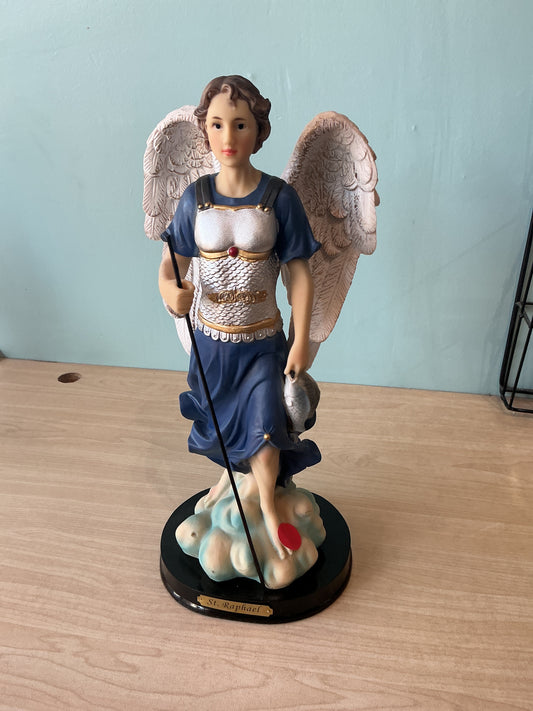 Saint Raphael with wood 12"H