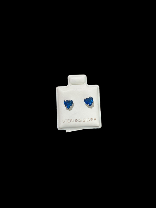 Sterling Silver Stud Earrings Cut Cubic Heart Design 5x5 Color Blue