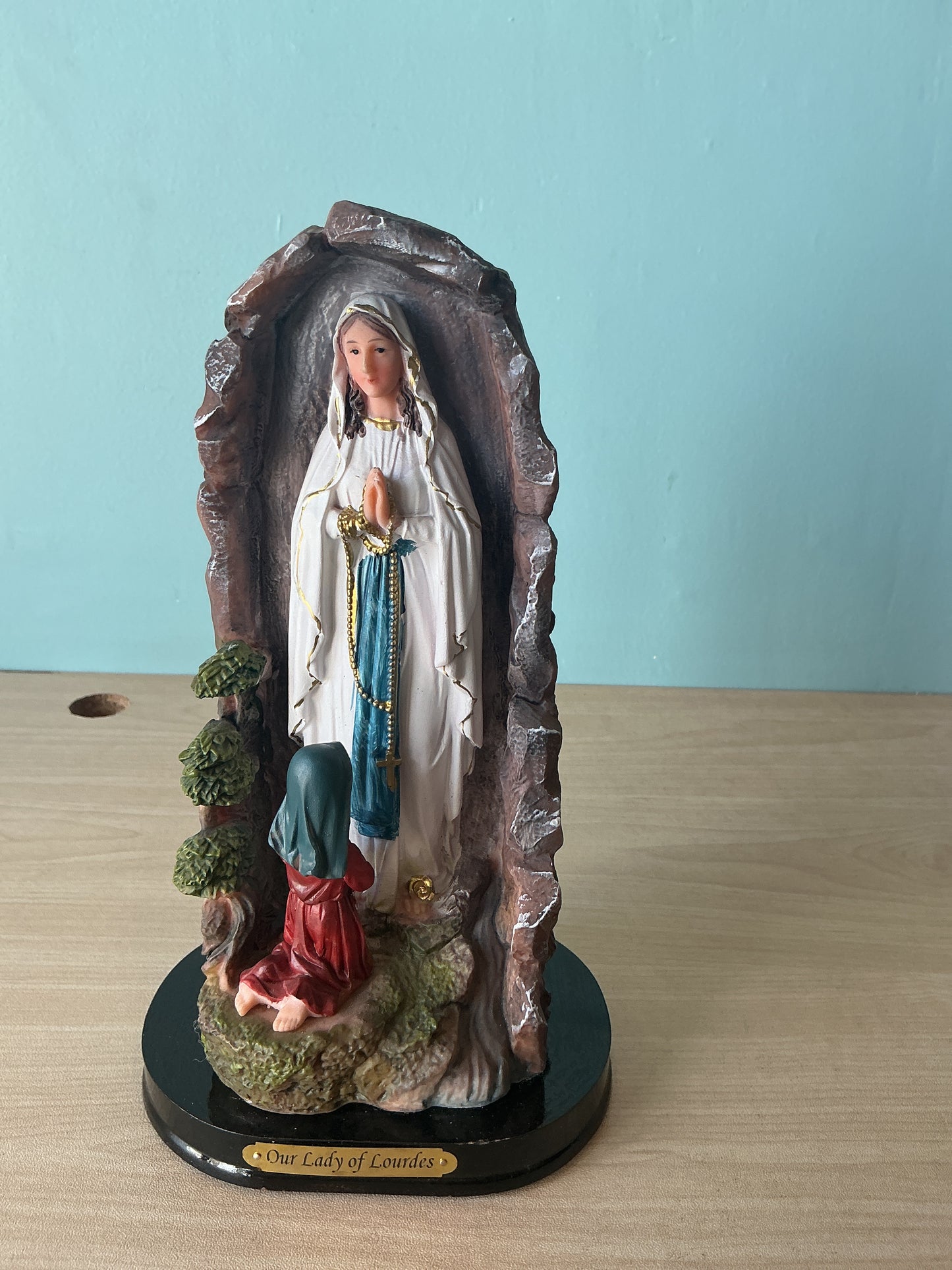 Our Lady Of Lourdes wooden base 8"H