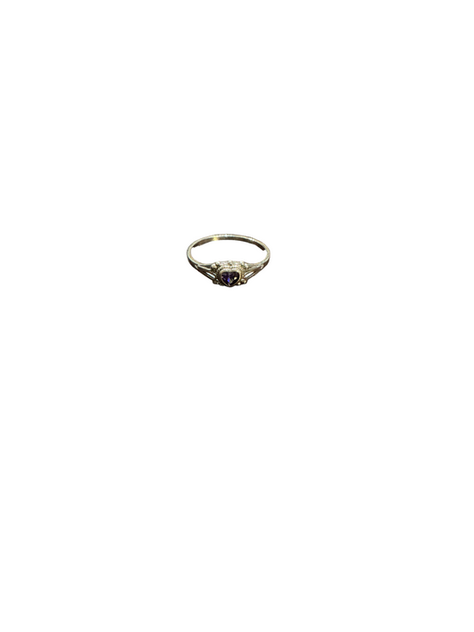 Silver Ring with Heart Zirconia color purple size 9