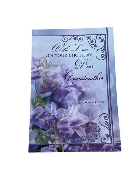 With Love on Your Birthday, Dear Grandmother with Verse He Cares for you... 1 Peter 5:7 (Copia)