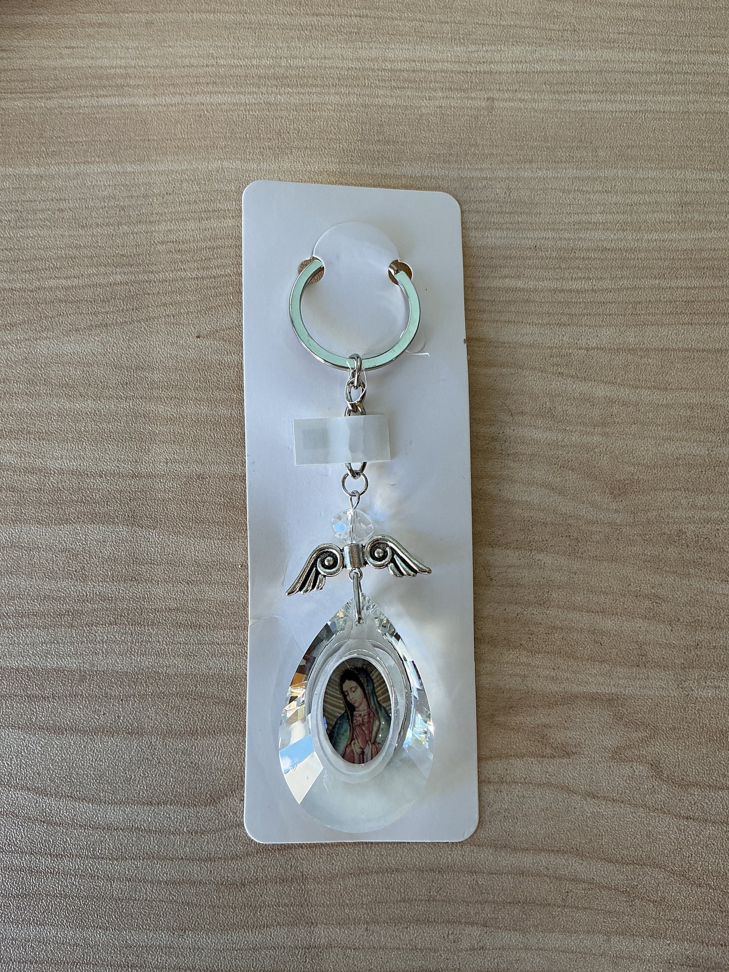 Llavero con angel con imagen de Virgen de Guadalupe color plata