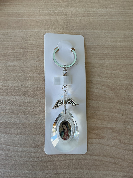 Llavero con angel con imagen de Virgen de Guadalupe color plata