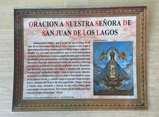 Cedula Oración a Nuestra Señora de San Juan de los Lagos