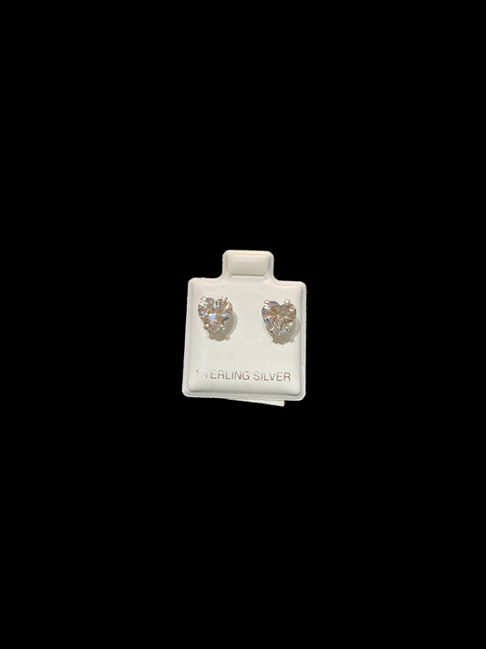Sterling Silver Stud Earrings Cut Cubic Heart Design 7x7 MM
