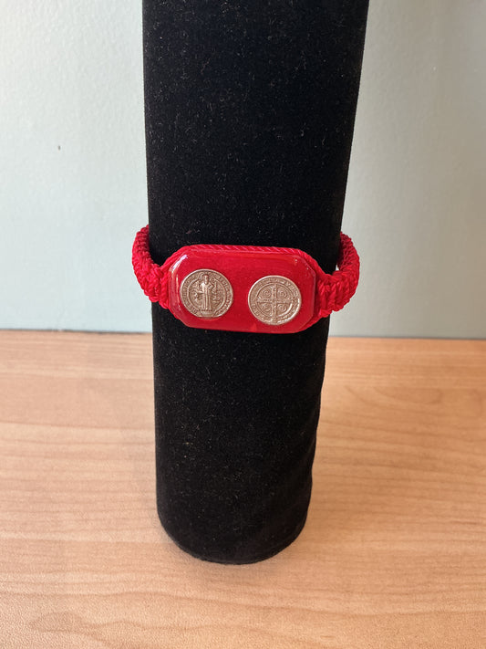 Pulsera de hilo con doble trenzado, madera encapsulada con resina - San Benito